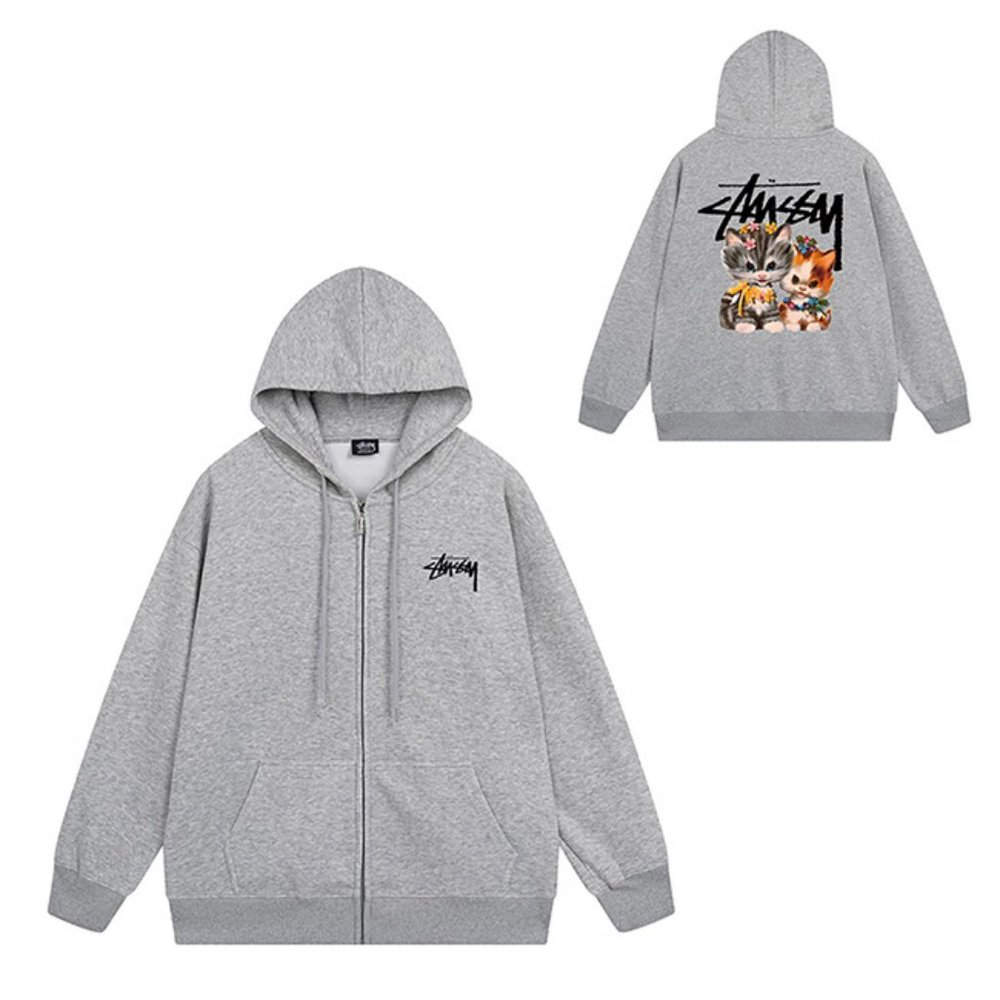 Stussy Zipper Raccoon Hoodie In Dark Gray